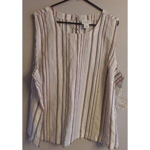 Liz  Claiborne Woman Top 2X  Fringe Bottom Linen Blend Multicolor Stripe NWT
